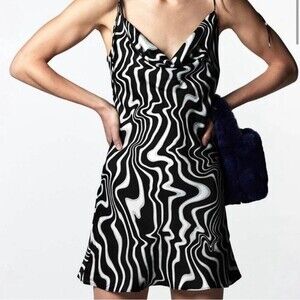 NEW ZARA The Safia black abstract zebra print mini dress women's size medium